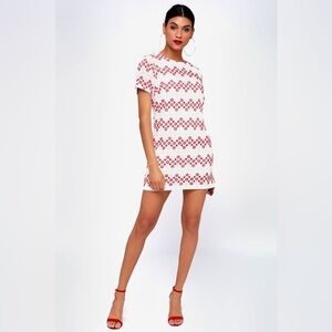 I. Madeline for Anthropologie Eyelit Short Sleeve Mini Shift Dress - Crewneck M